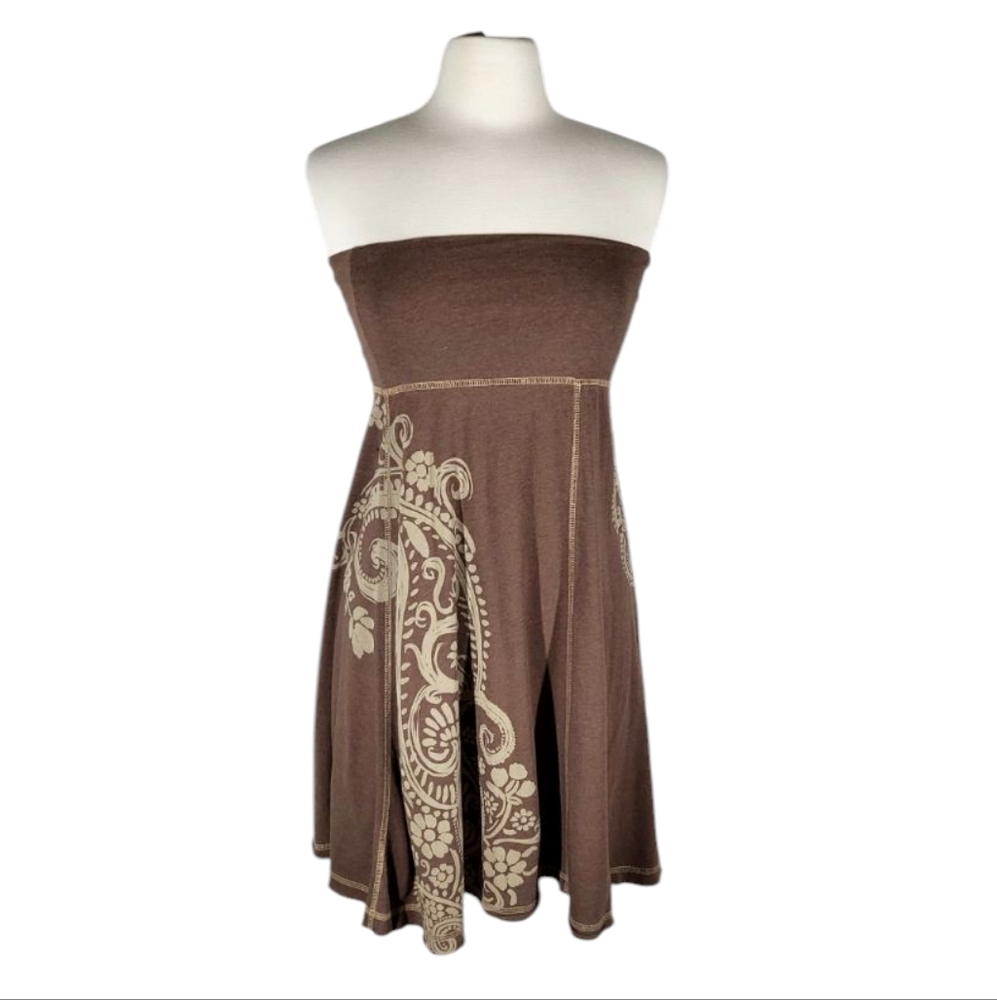 Life Is Good Boho Print A-Line Pull On Midi Skirt Brown Size Small Beach Summer